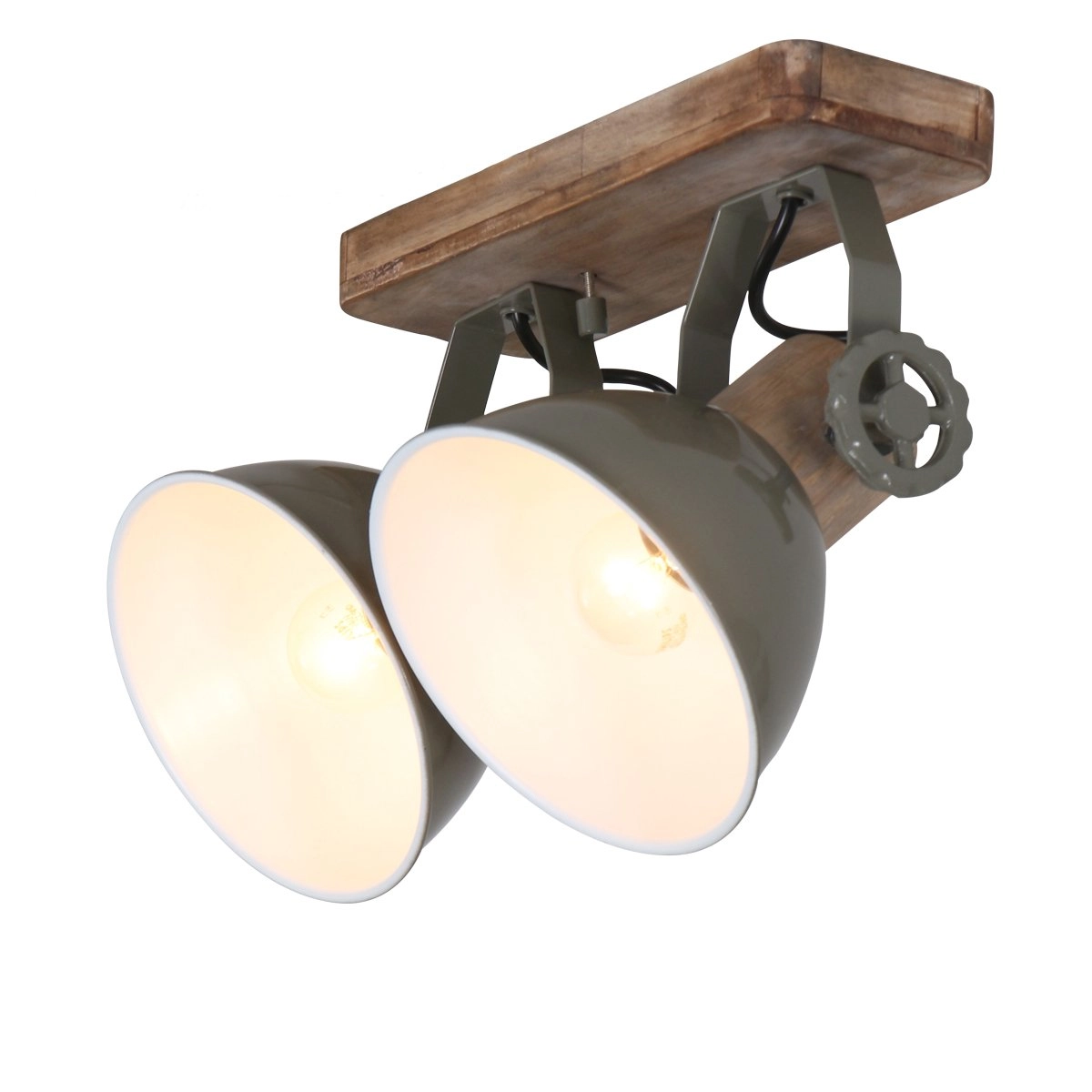 Surface-mounted spot Gearwood 2-light green with wood brown