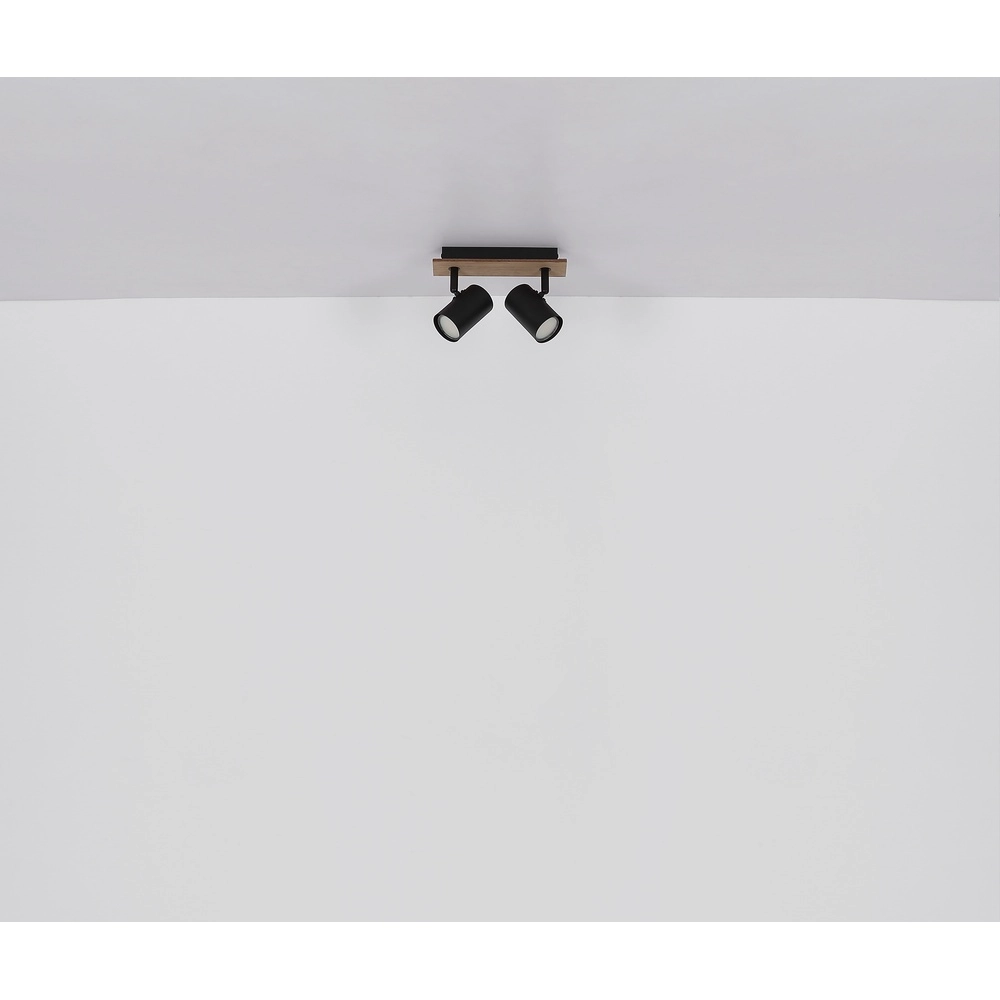Ceiling lamp Linca 2-light black with wood Globo 9007371452941