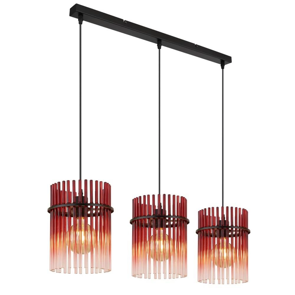Black pendant lamp Gorley with red glass 3-lights