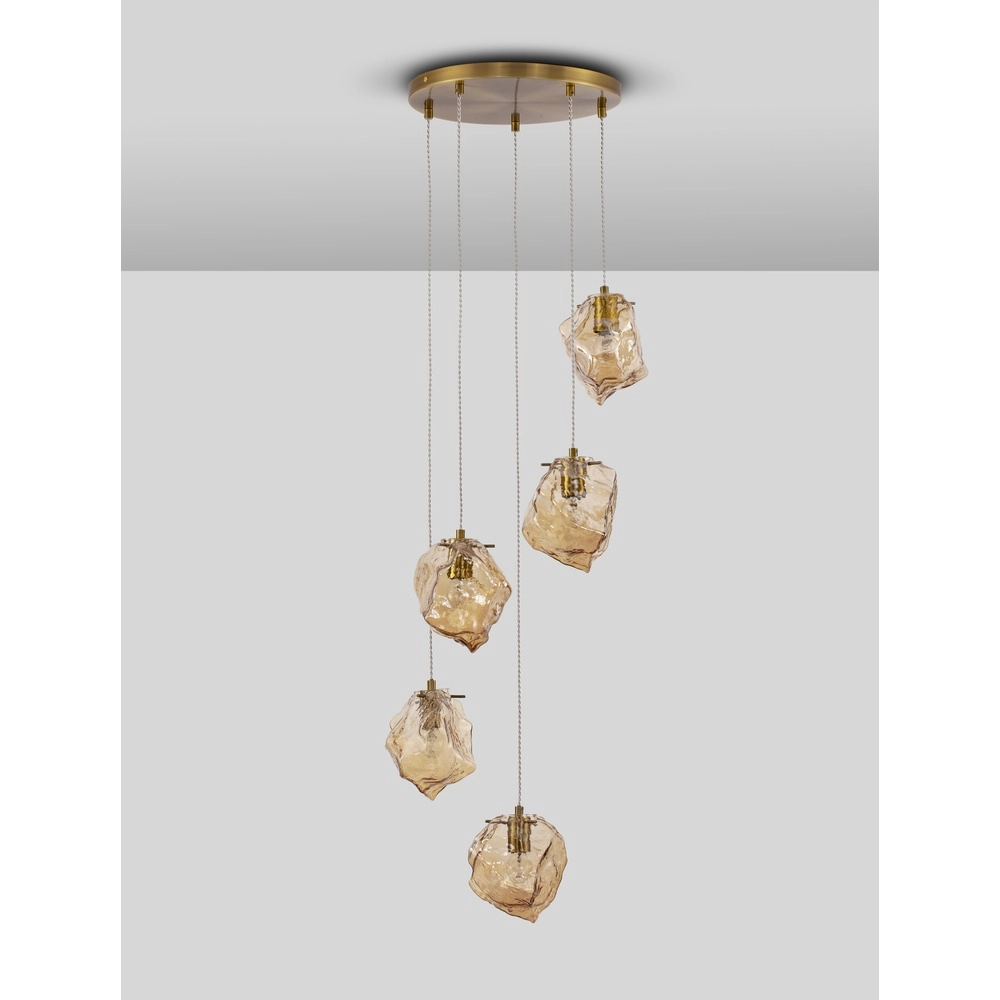 Pendant lamp Odelle 5-light gold with amber glass Lyora 5212017434401