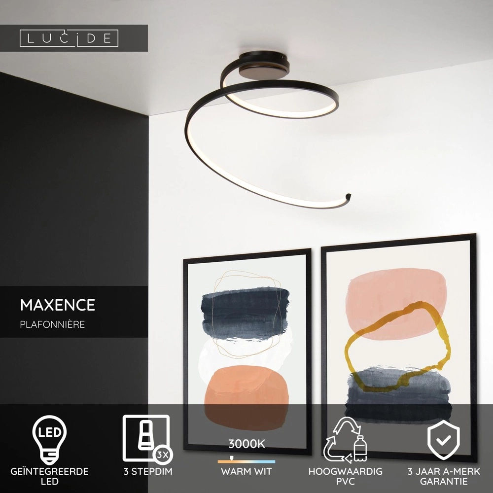 Modern ceiling lamp Maxence Black Lucide 5411212460745