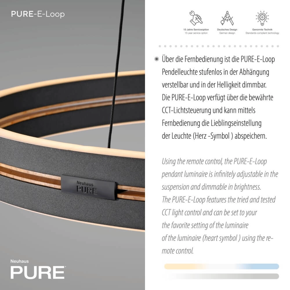 Sleek hanging lamp Pure E-Loop black Ø 70cm Paul Neuhaus 4012248384336