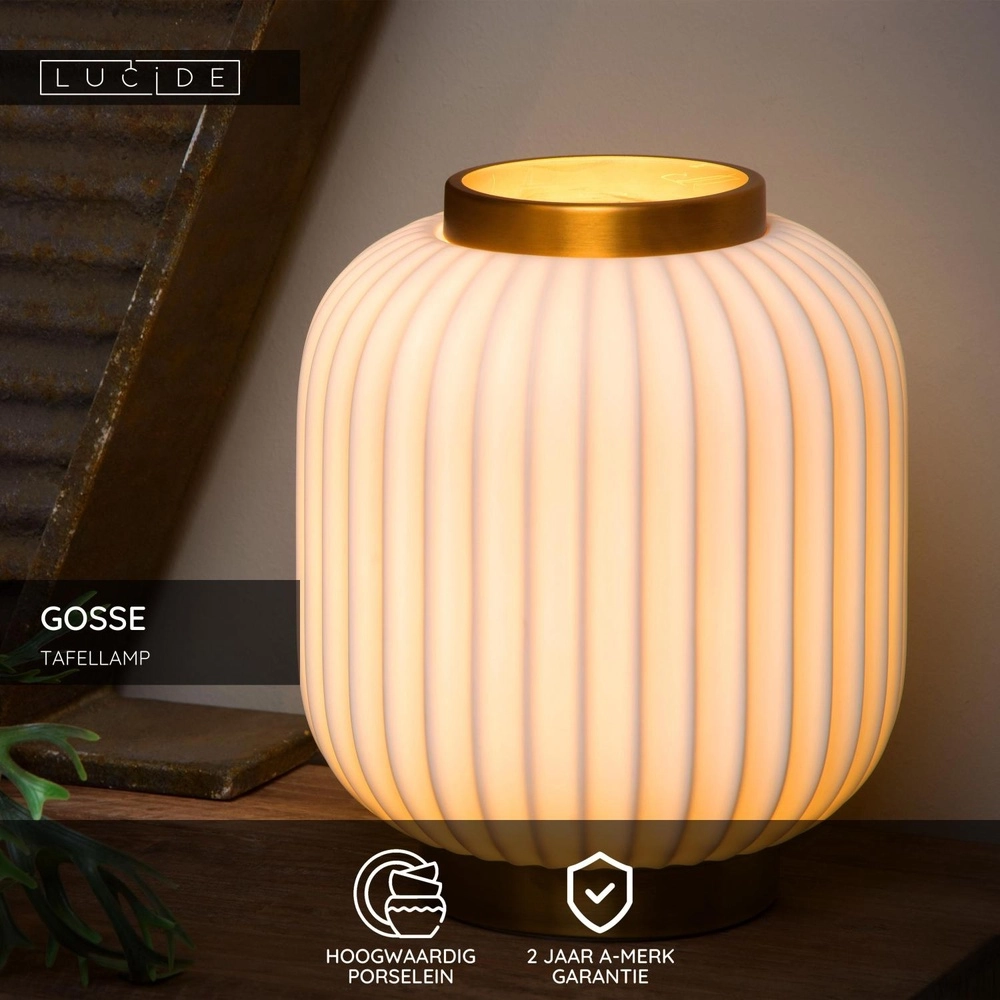 Design table lamp Gosse Gold with white Lucide 5411212134158