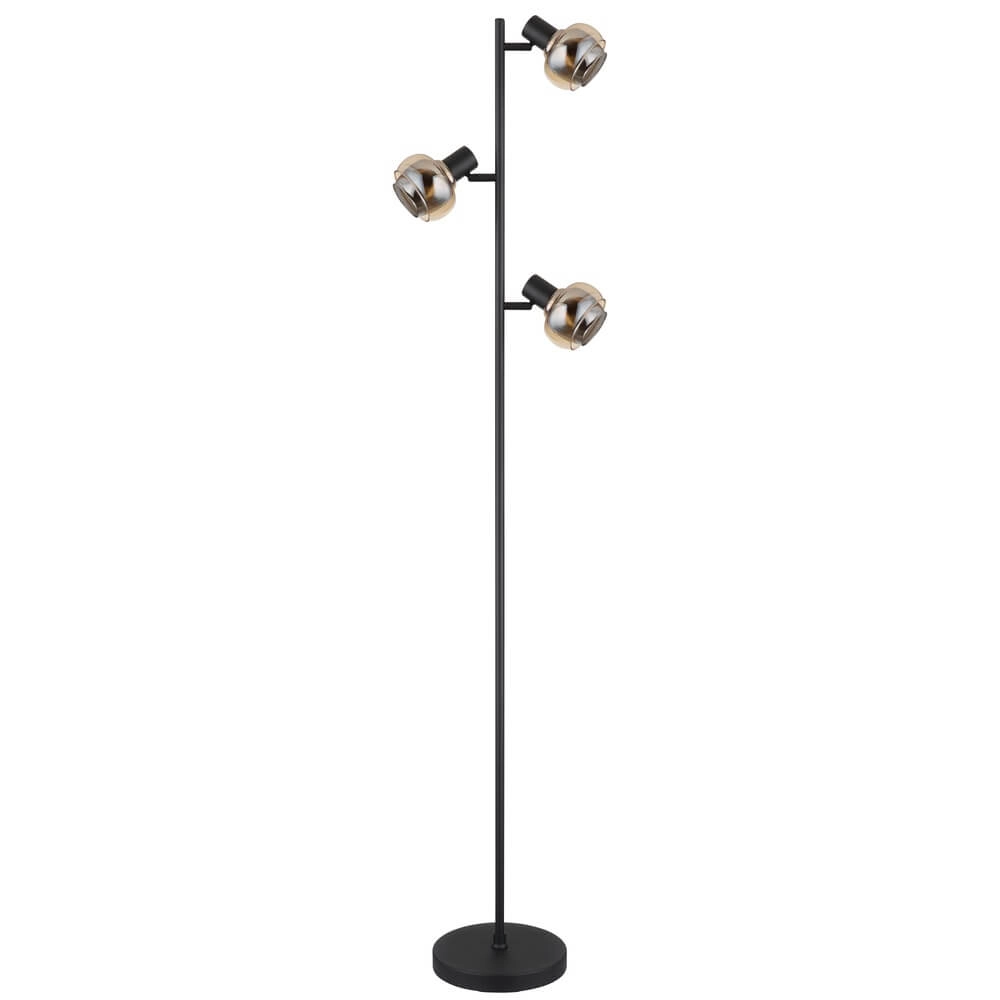 Black floor lamp Tokki 3-light amber smoke glass Globo 9007371449033