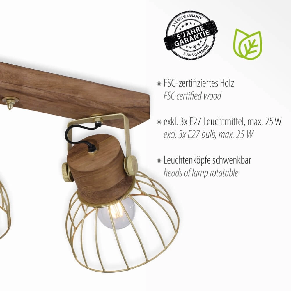 Ceiling lamp Alami Brown brass 3-lights Just Light 4043689976231