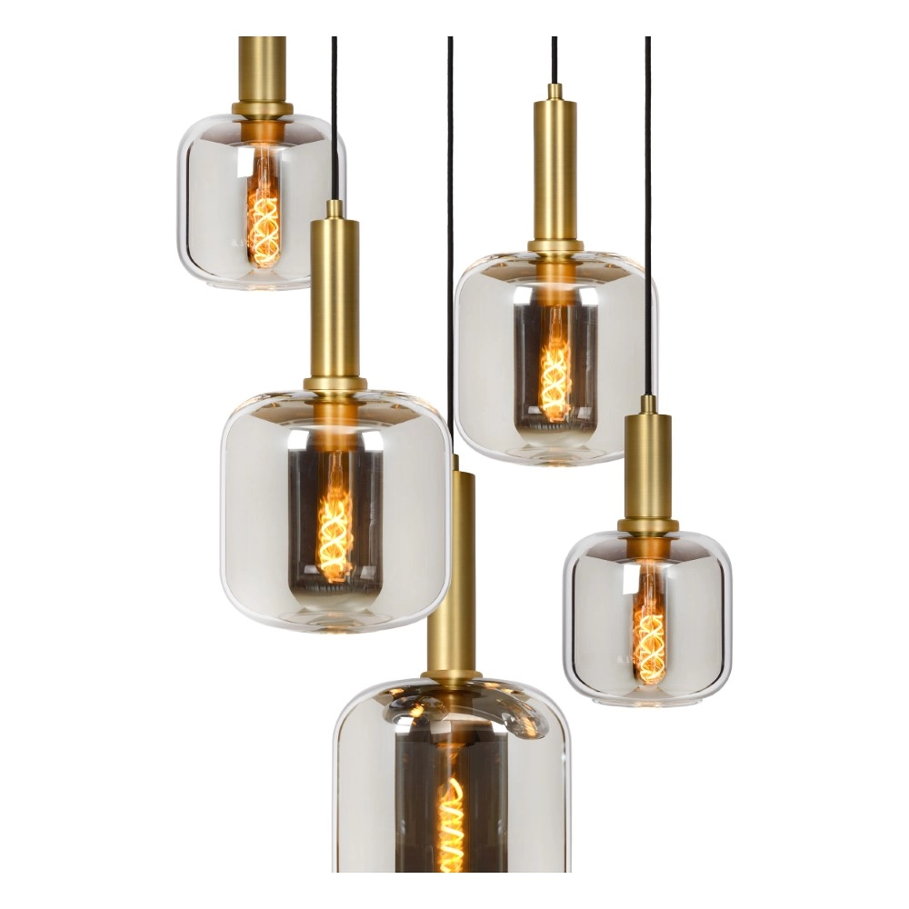 5-light pendant lamp Joanet Ø 66cm gold with smoke glass Lucide 5411212451439