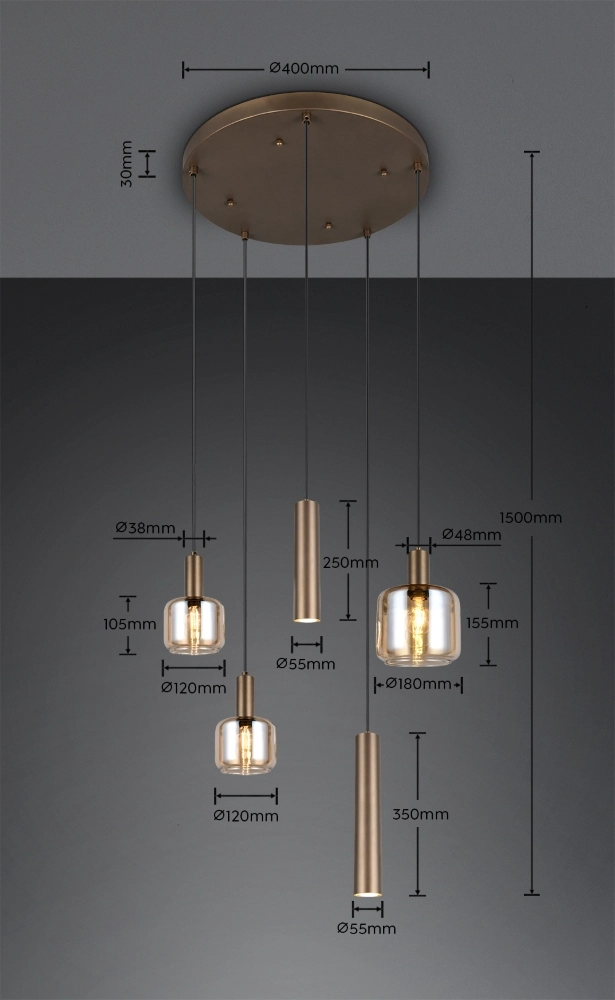 Design pendant lamp Mataro 5-light (2x GU10) Trio 4017807707717