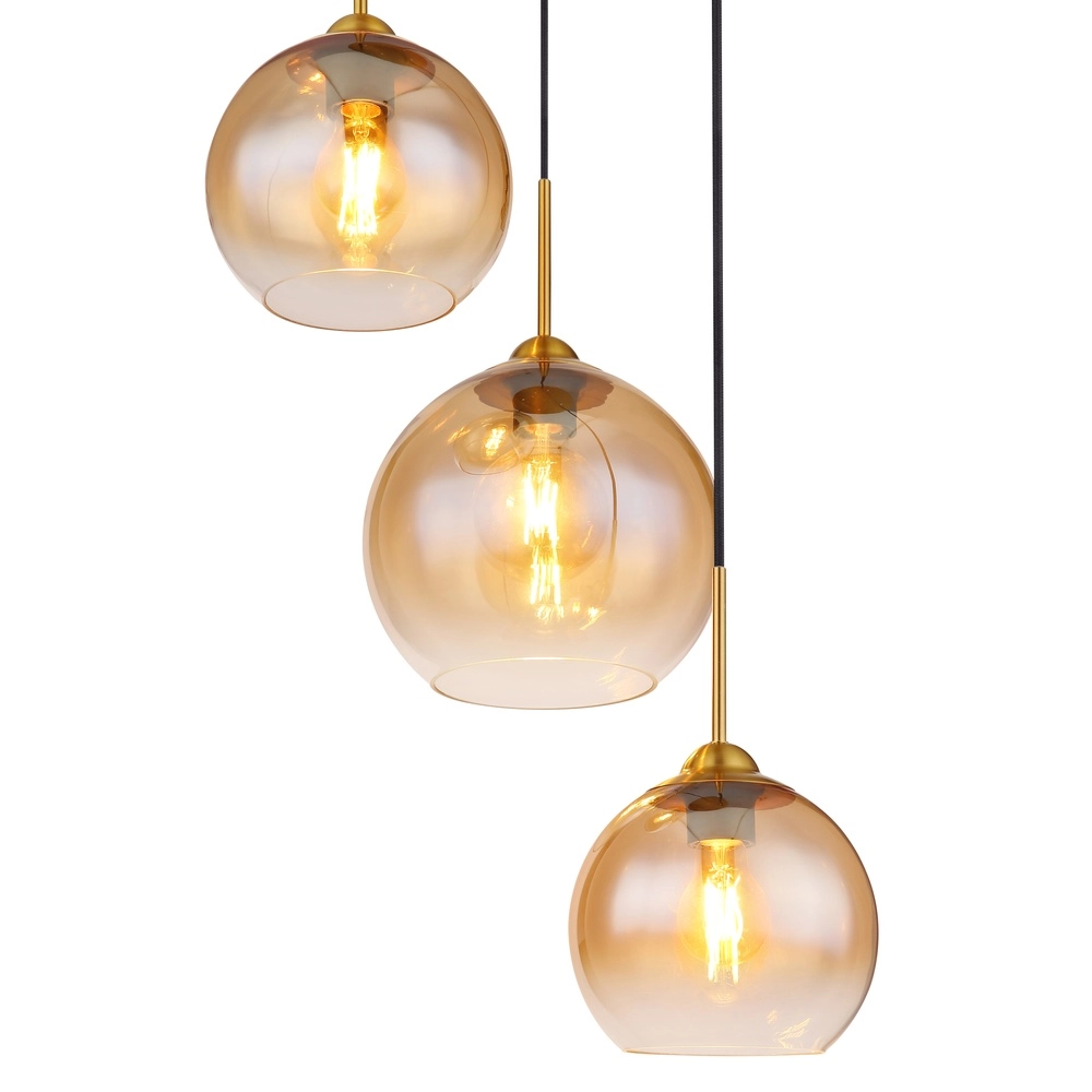 Golden pendant lamp Jamessa 3-light with amber glass Globo 9007371444687