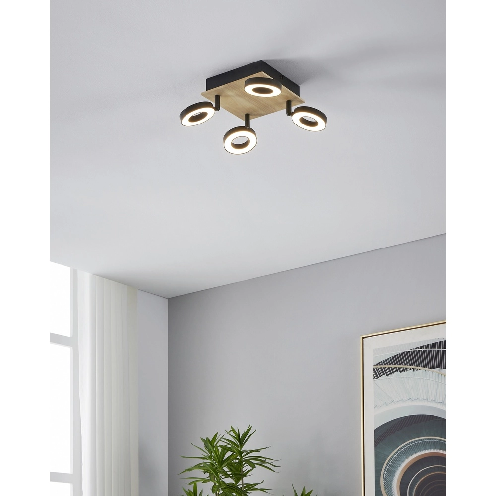 Led ceiling light Rielves 4-light with wood Eglo 9008606313730