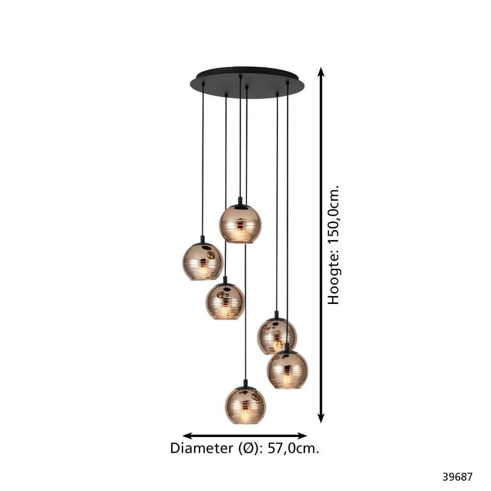 Hanging lamp 6 lights Lemorieta black Stars of Light 9002759396879