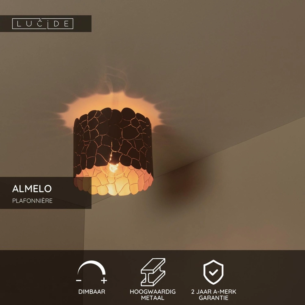Ceiling lamp Almelo black with gold inside Ø 25.5cm Lucide 5411212211859