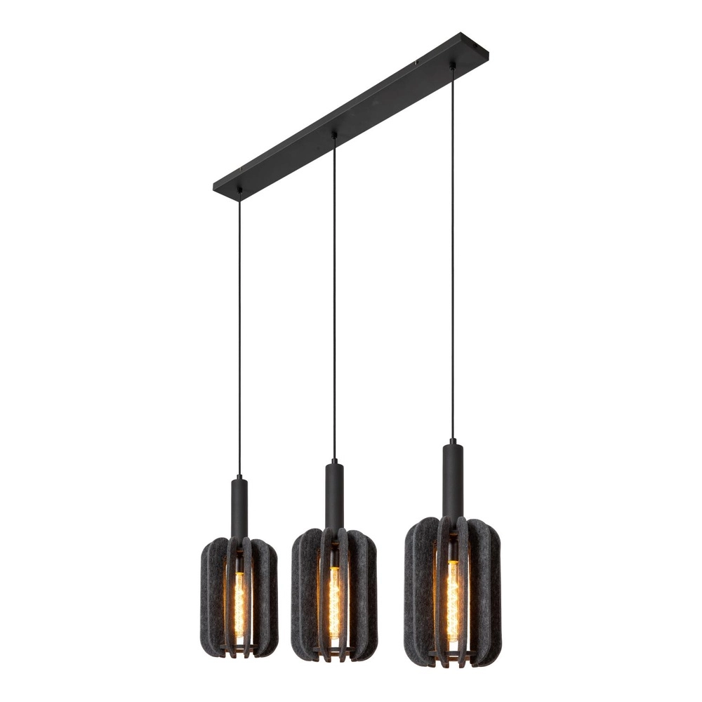 Sleek pendant lamp Rafal 3-light black with grey Lucide 5411212452771