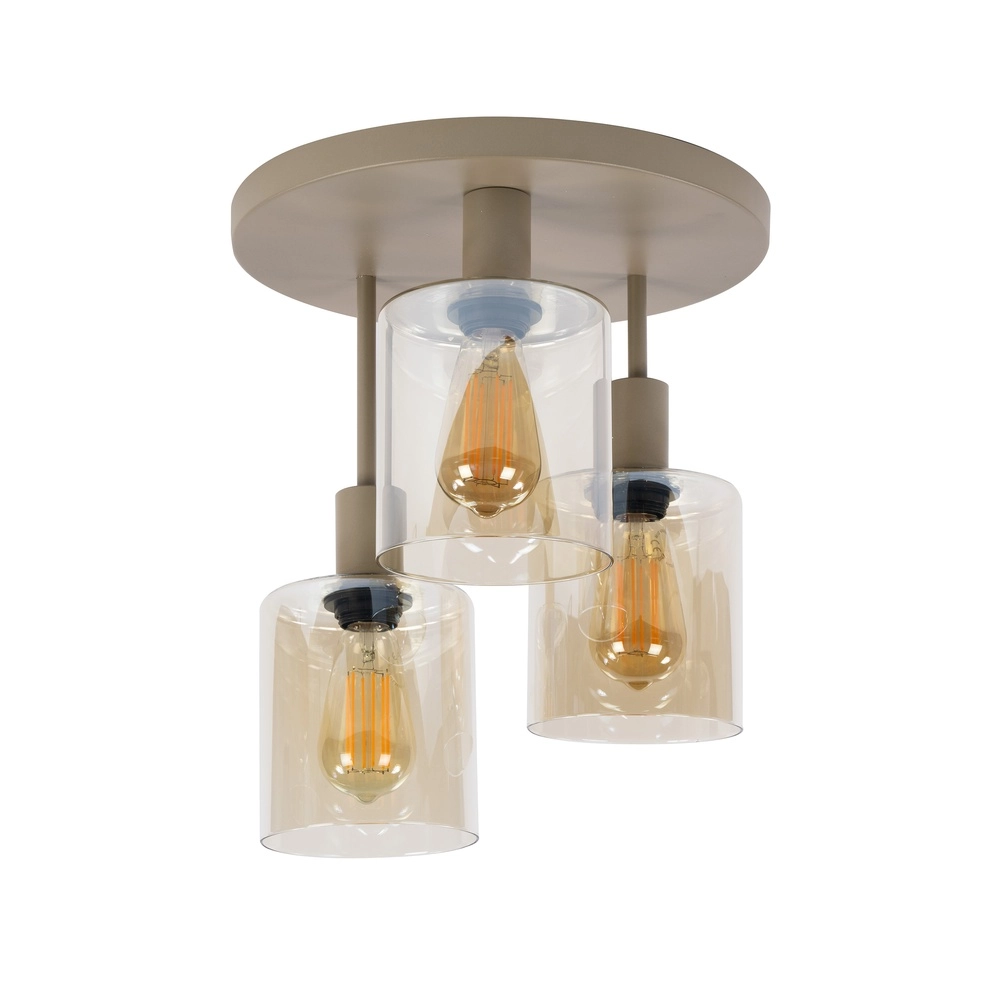 Desing plafondlamp Sepiora 3-lichts rond zand bruin Lyora 8716803515277