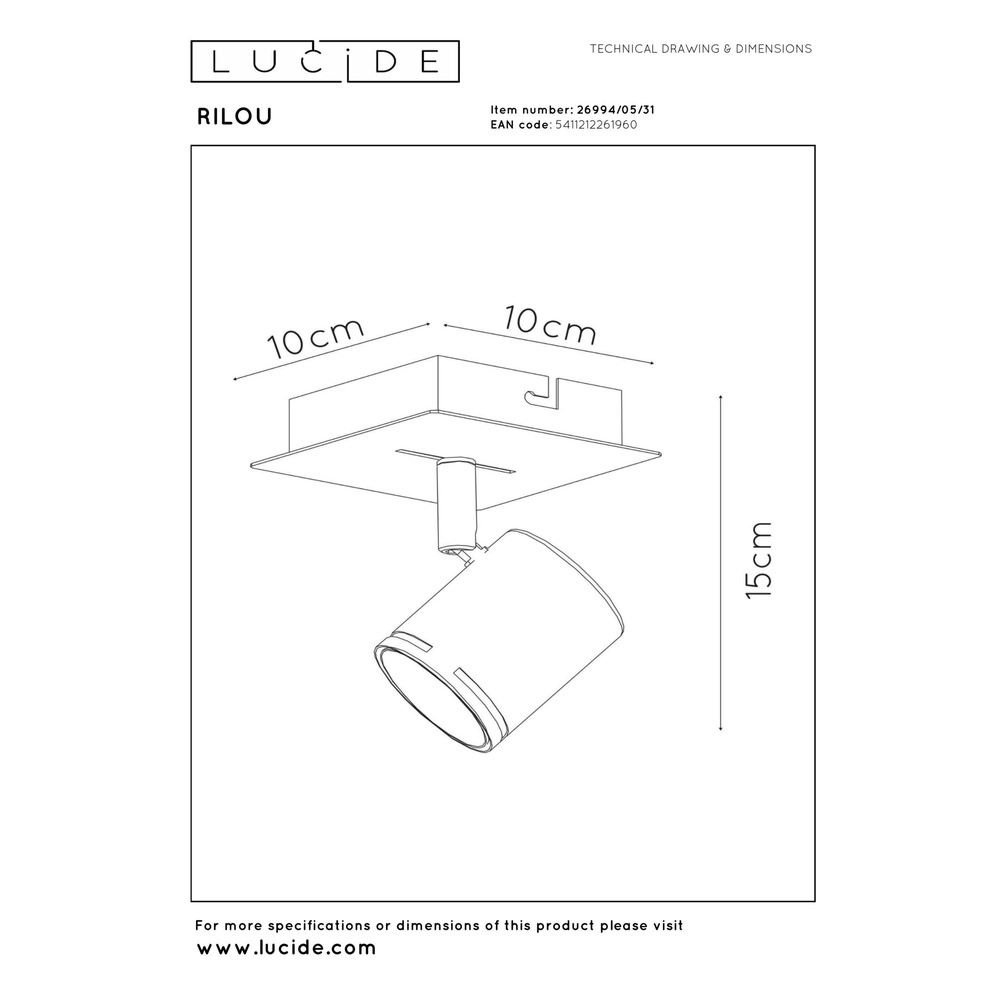 Ceiling spotlight Rilou dimmable white Lucide 5411212261960