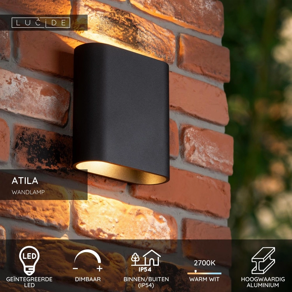 Design wall lamp Atila up and down black IP54 Lucide 5411212680112