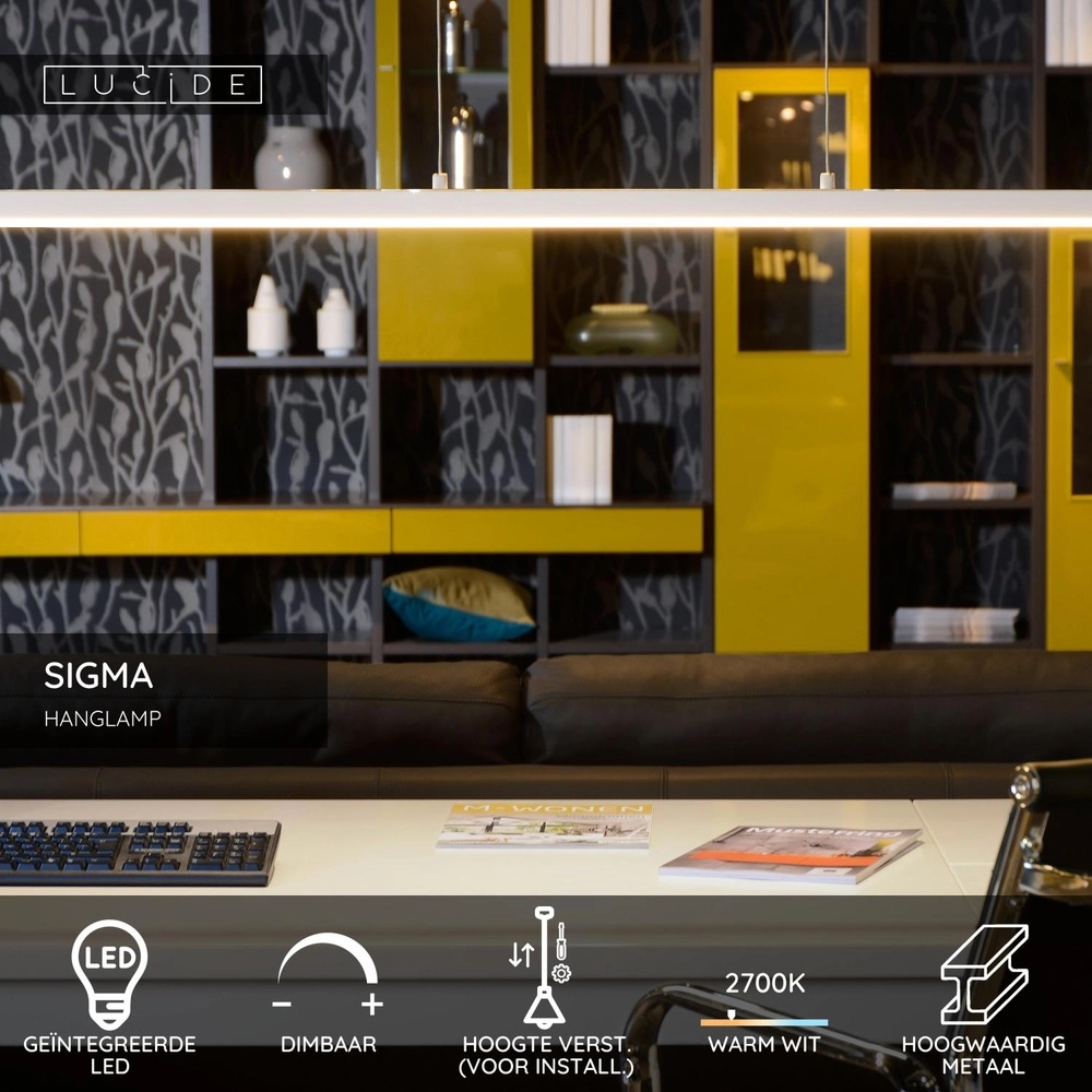 Sleek pendant lamp Sigma white 147.7cm Lucide 5411212234339