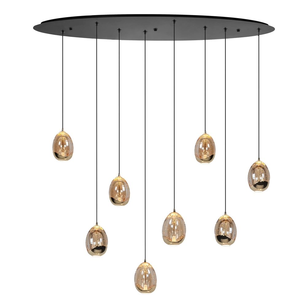 Pendant lamp Golden Egg Black 8-light oval