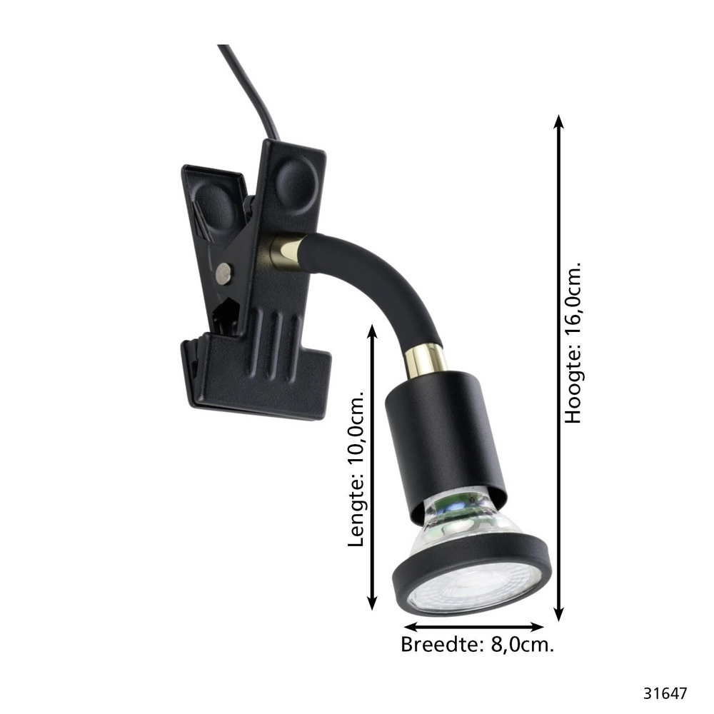 Clamp spot Parrini switch - black/brass - 1x GU10 Eglo 9002759316471