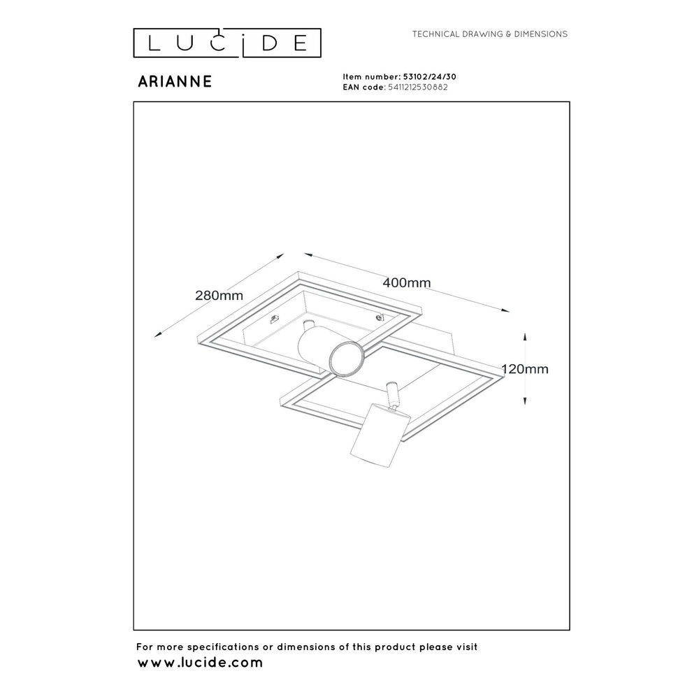 Design ceiling lamp Arianne LED with 2x GU10 black Lucide 5411212530882