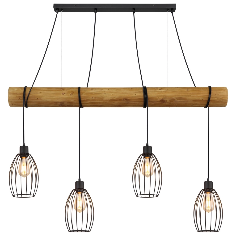 Country Pendant Lamp Berti 4-light wood with black Globo 9007371583591