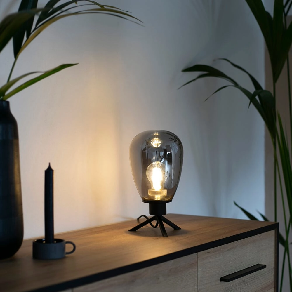 Glass table lamp Reflexion 15cm black with smoke glass Steinhauer 8712746132618