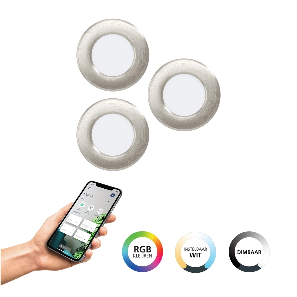 IP44 recessed spotlight Fueva 6-Z Zigbee - stainless steel - Ø 8.8cm
