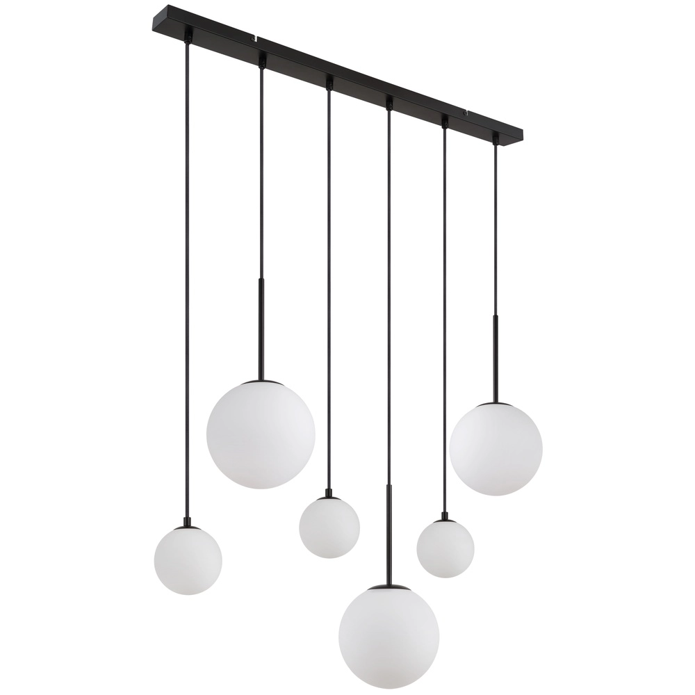 Design pendant lamp Hallie 6-light black with white spheres Globo 9007371448920