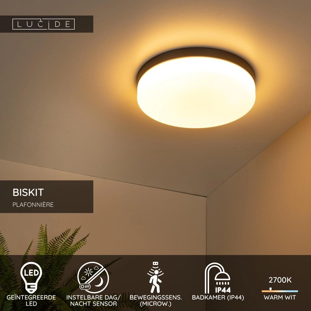 Ceiling light Biskit Ø 34.5cm - IP44 black Lucide 5411212792174