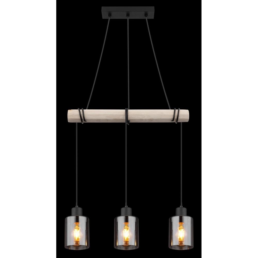 3-light pendant lamp Hadera black with smoke glass Globo 9007371438419