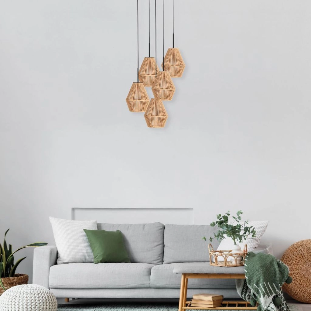 Pendant lamp 5-lights Ropex with rattan hoods Steinhauer 8712746183207