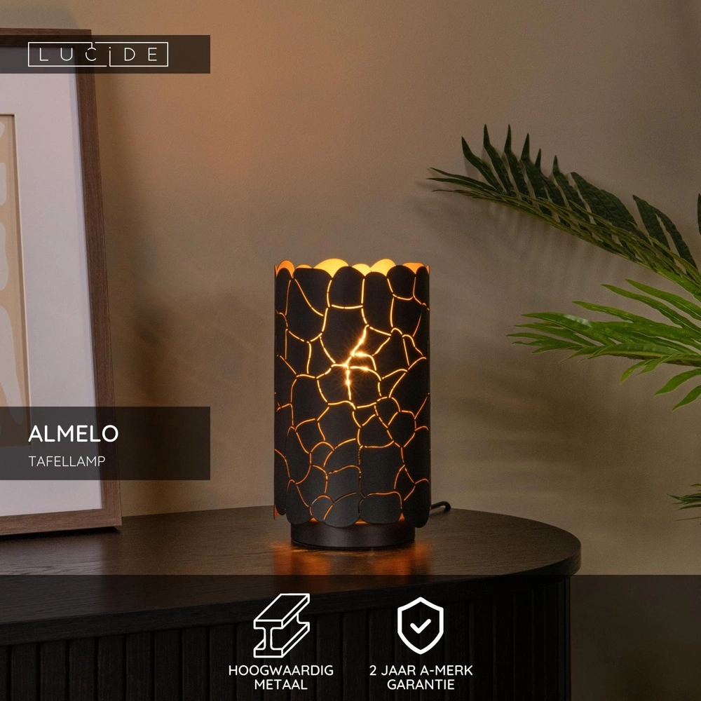Table lamp Almelo black with gold inside Ø 15cm Lucide 5411212211903