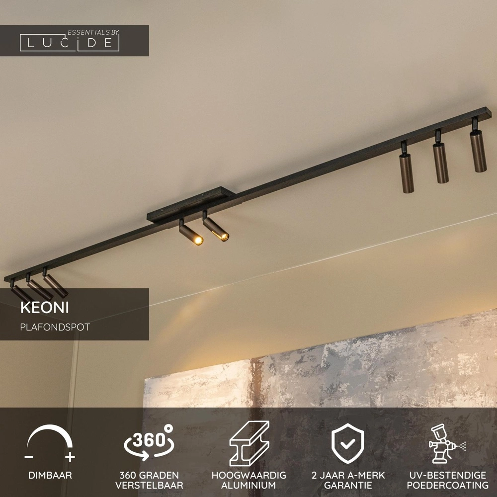 Ceiling spotlight Keoni 8-light coffee brown Lucide 5411212094254