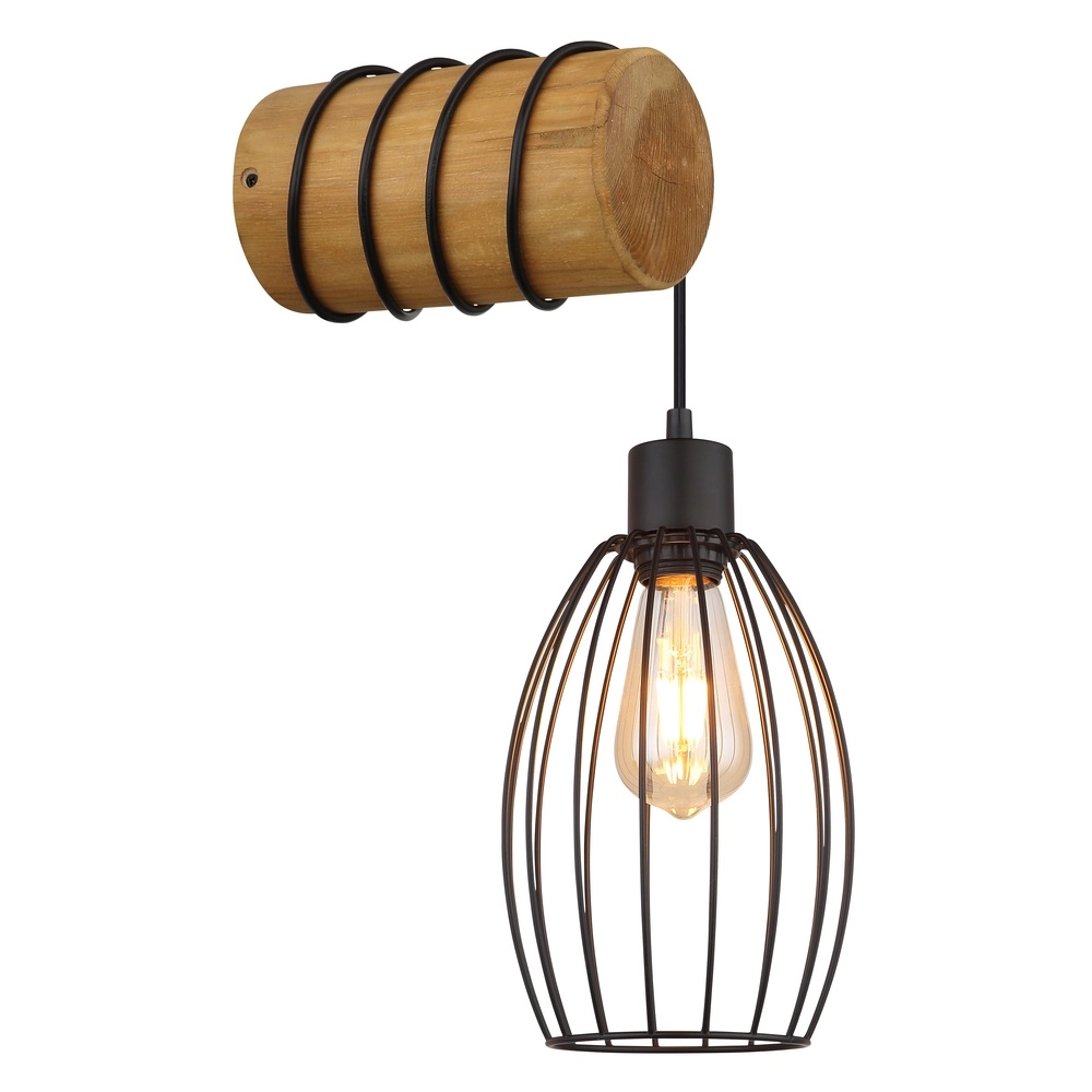 Wall light Berti black with wood