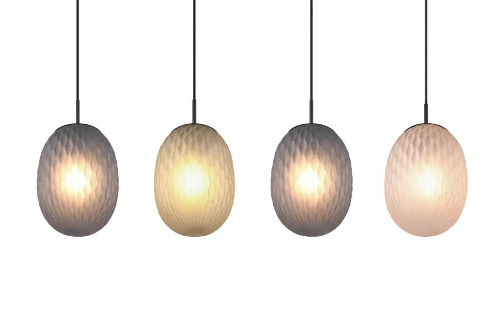 4-light pendant lamp Facette with ribbed colored glass Trio 4017807616842