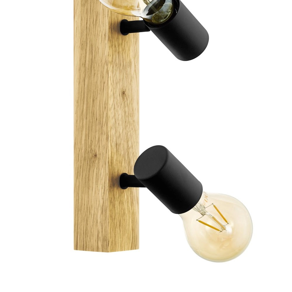 Country ceiling lamp Townshend 3 3-light black with wood Eglo 9002759994792