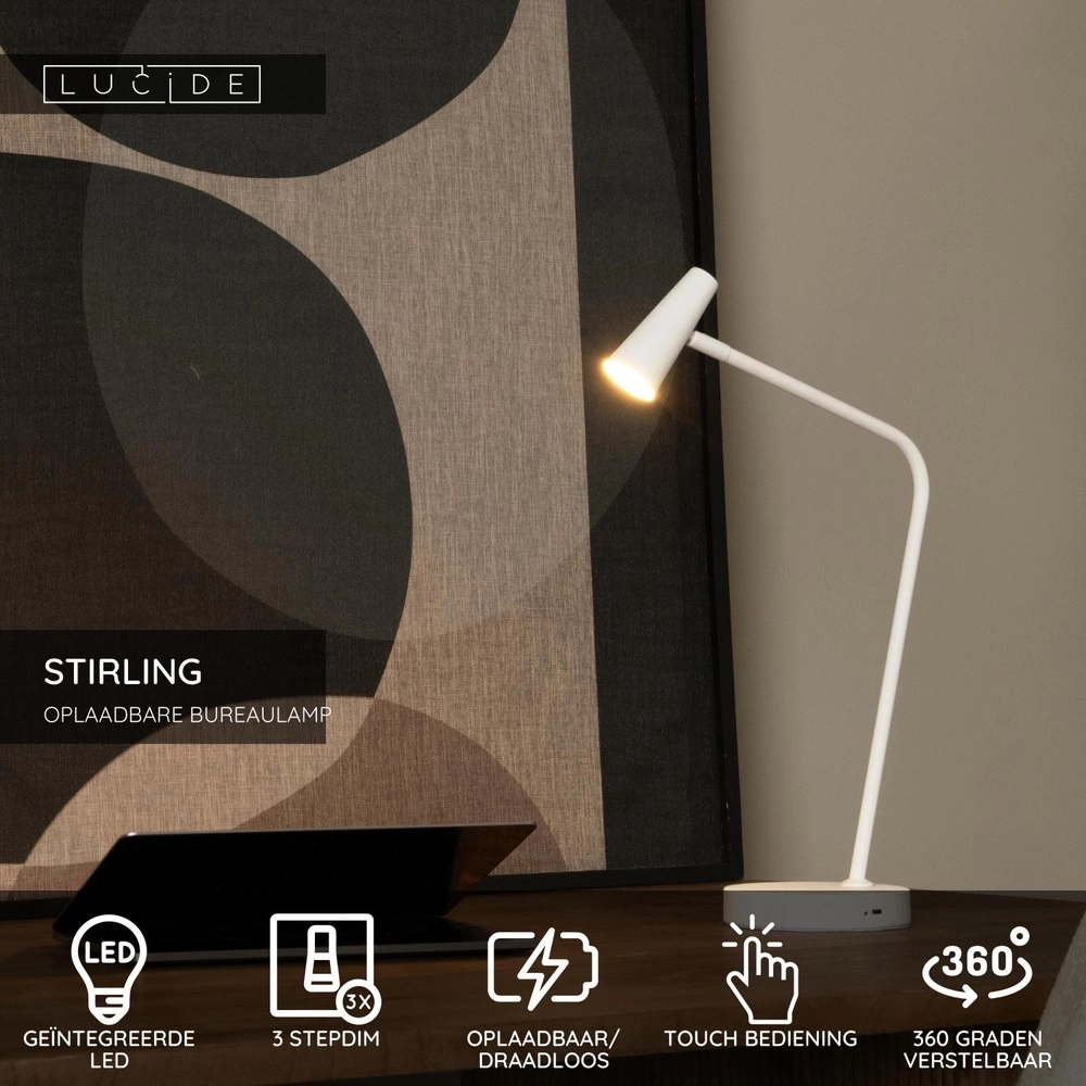Rechargeable table lamp Stirling white Lucide 5411212361257