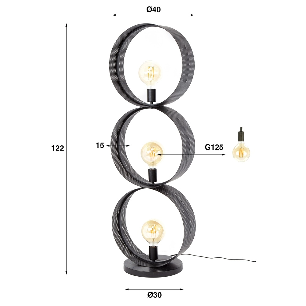 Country floor lamp Ring charcoal - 3x E27 Lyora 8716803510968