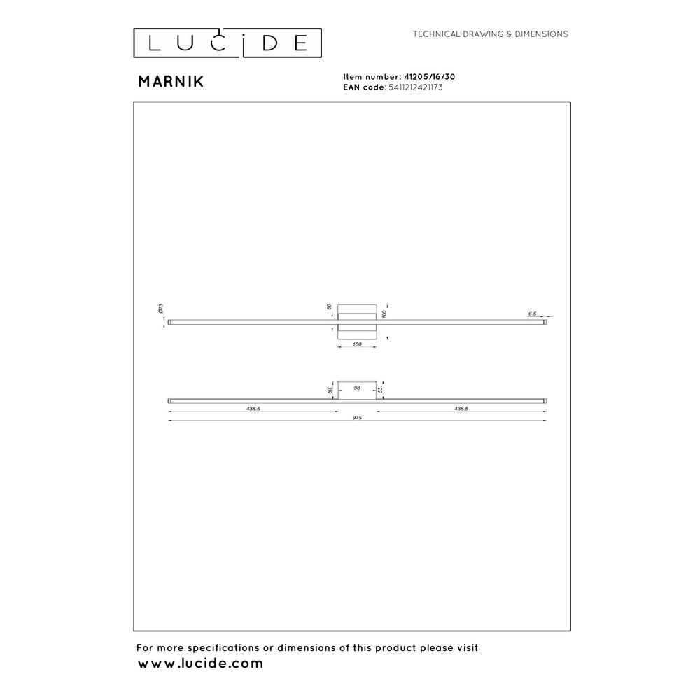 Wall lamp Marnik 94.5cm black Premium by Lucide 5411212421173