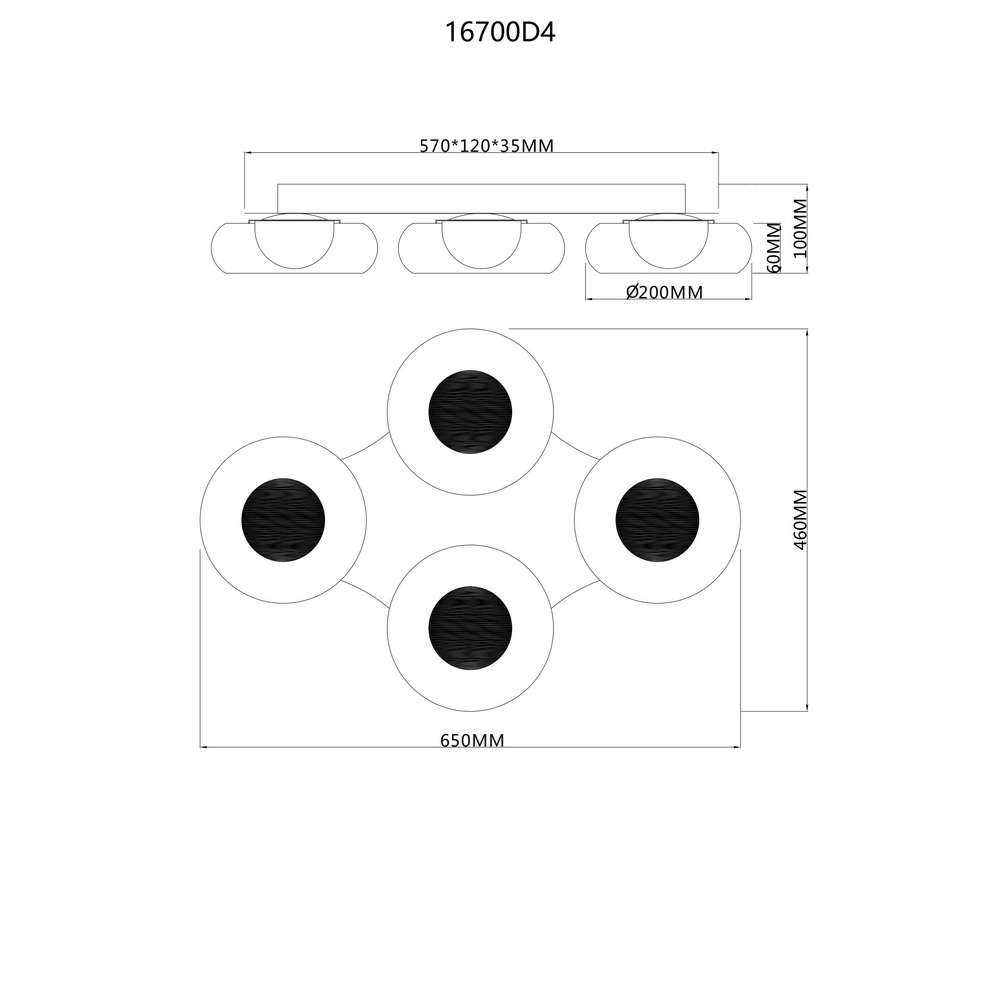 Design ceiling lamp Carlene 4-light black Globo 9007371575176
