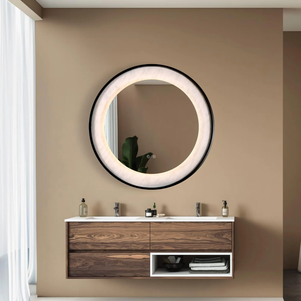 Bathroom mirror Luxo Black with light Searchlight 5053423272092