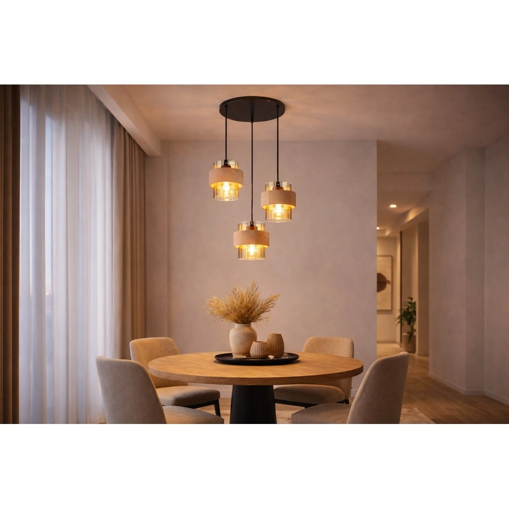 3-light pendant lamp Daren black with marble Globo 9007371589654