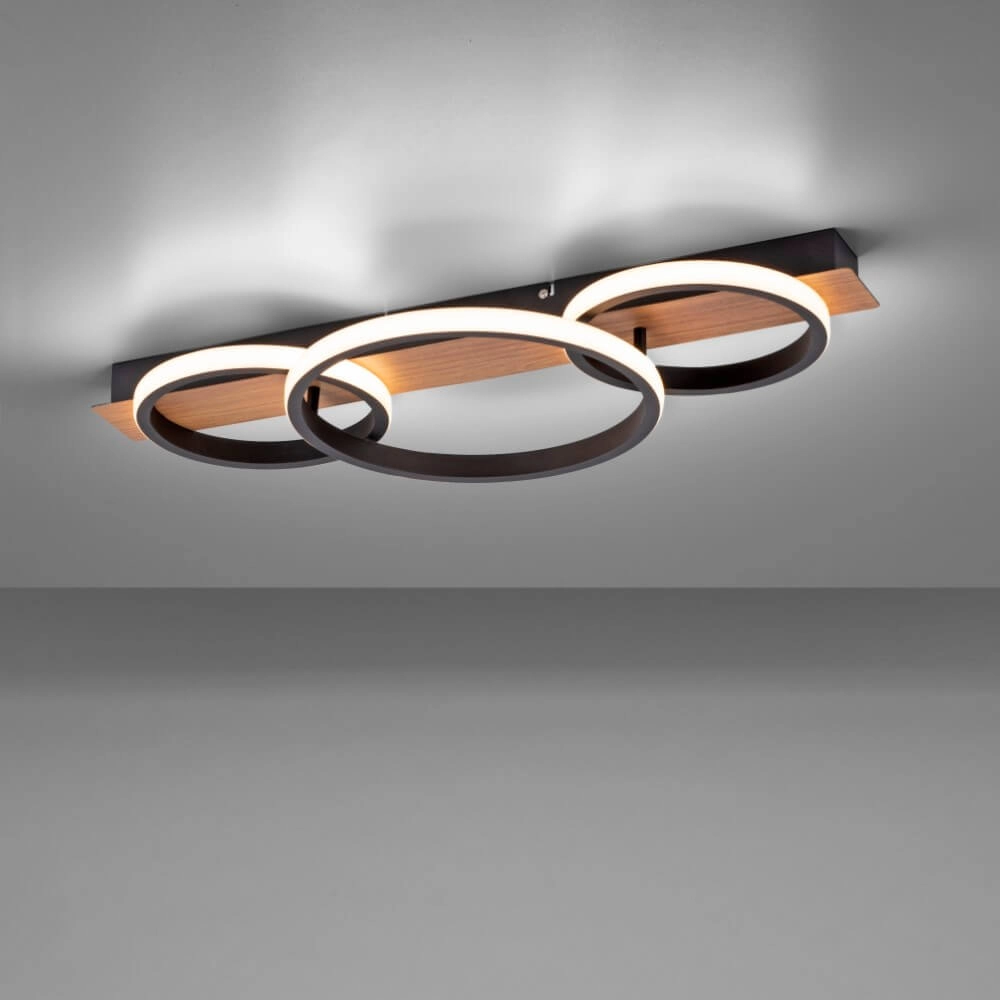 Ceiling lamp Trooper black with wood 68cm Just Light 4043689982195
