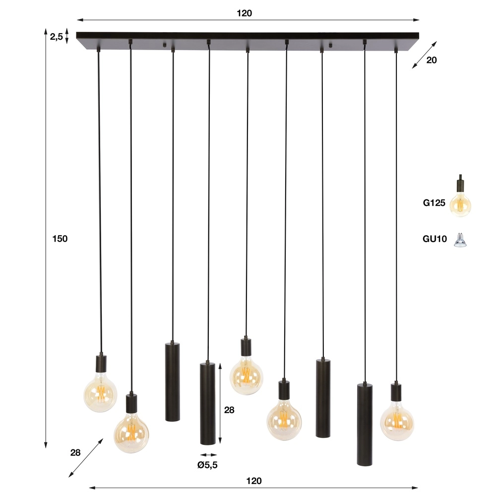 Design hanglamp Senso 9-lichts sienna bruin Lyora 8716803515048