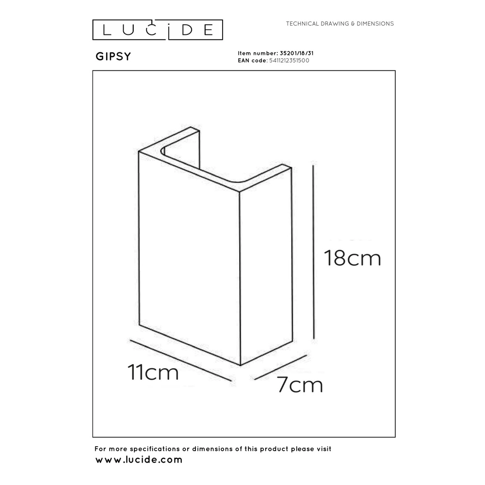 Wall lamp Gipsy rectangle white Lucide 5411212351500