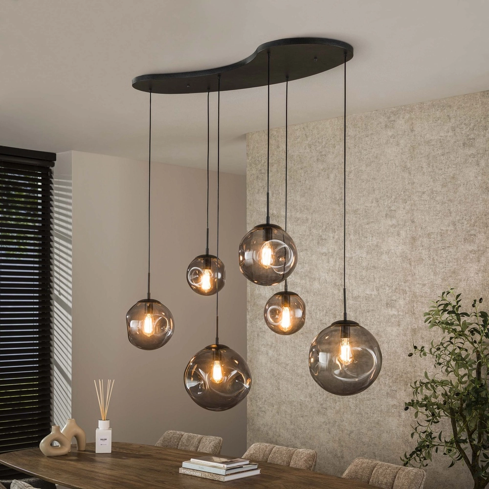 6-light pendant lamp Stellar with organic ceiling plate
