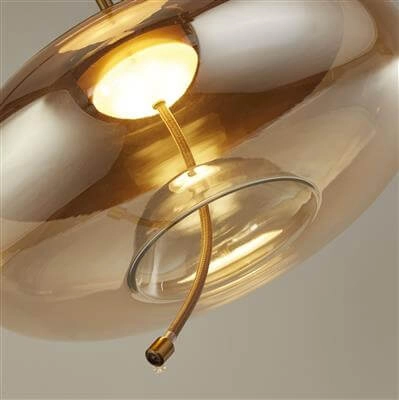 Pendant Lamp Glass Lisbon Red copper with amber round glass Searchlight 5053423188348