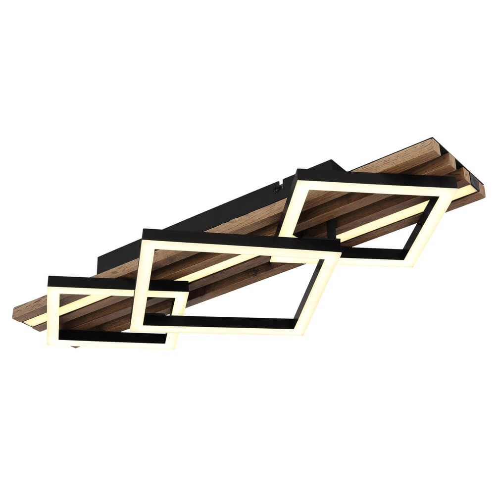 Ceiling lamp Obrien black with wood 3-lights