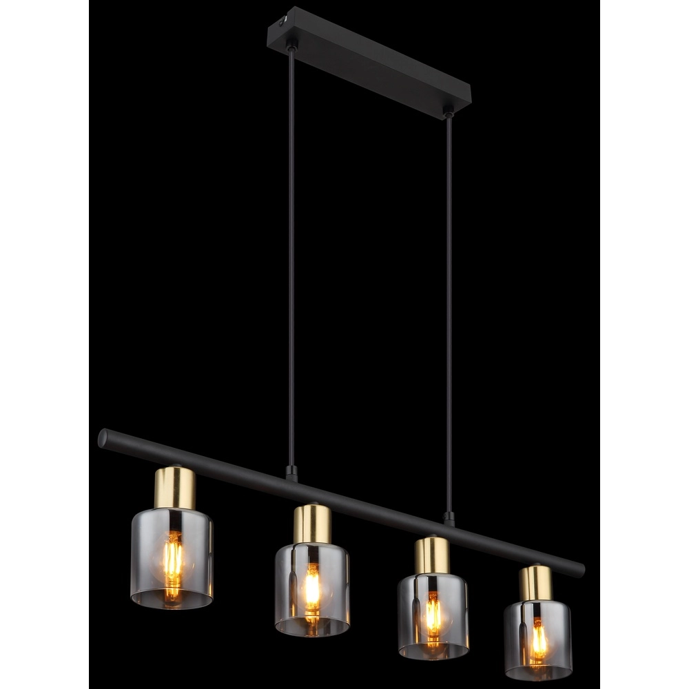 4-light pendant lamp Hollsy black with smoke glass Globo 9007371454853