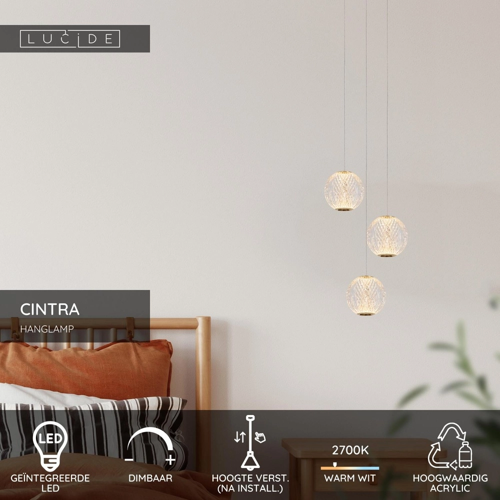 Golden pendant lamp Cintra Loft 3-lights Lucide 5411212134394