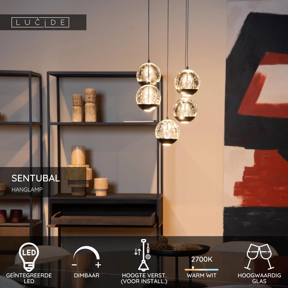 Design pendant lamp Sentubal 5-light black round Lucide 5411212134561